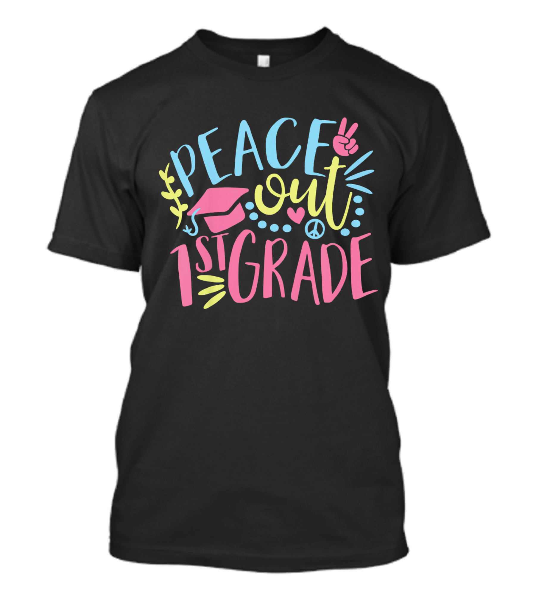 Peace Out 1st Grade Rainbow Heart Peace Sign Graduation T-Shirt
