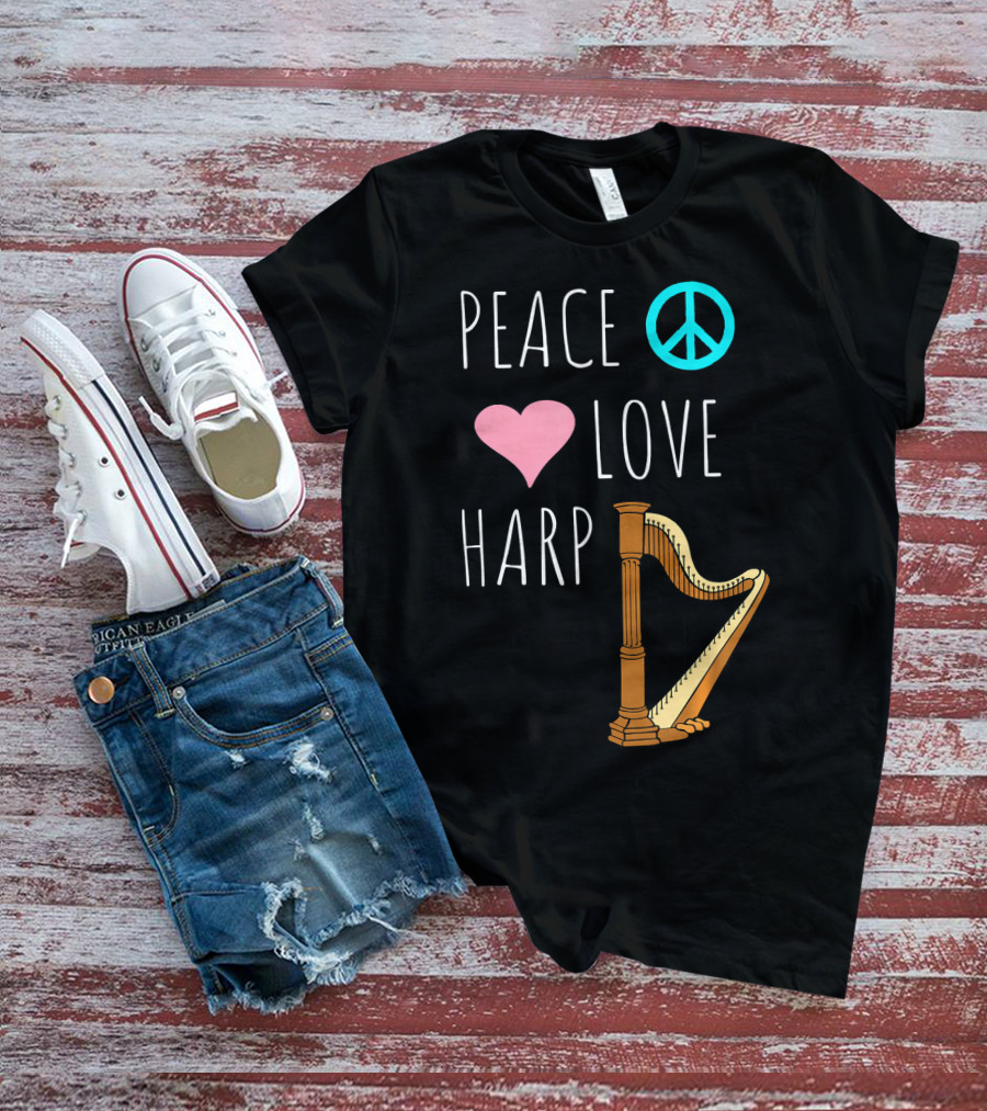 Peace Love Harp Player Musician Harpist T-Shirt