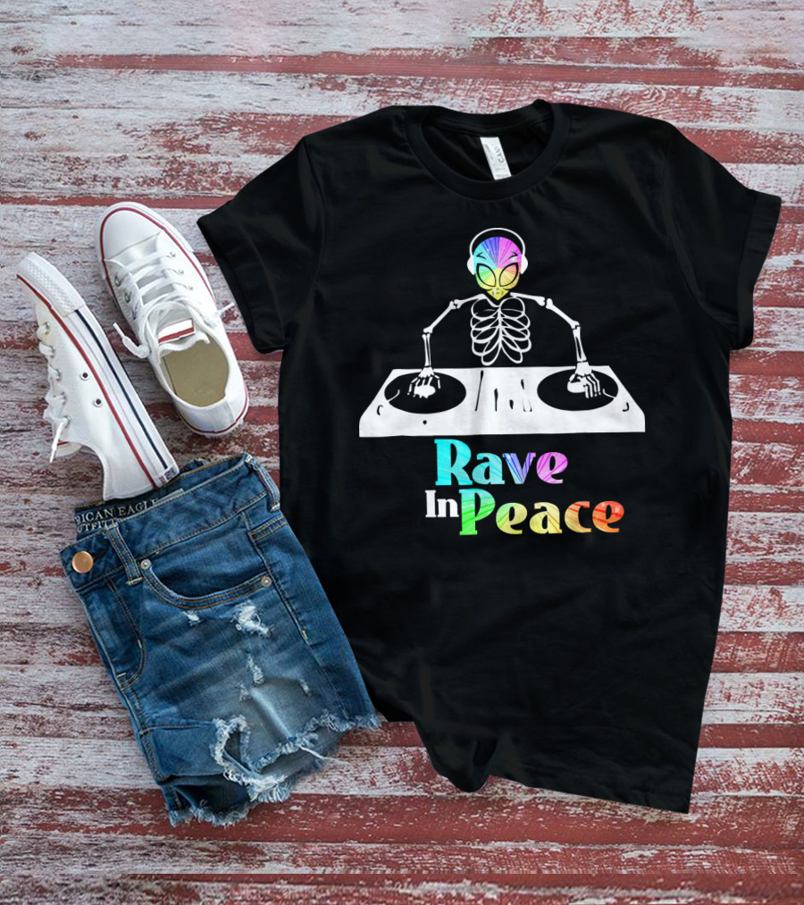 Rave In Peace Colorful DJ Alien Skeleton T-Shirt