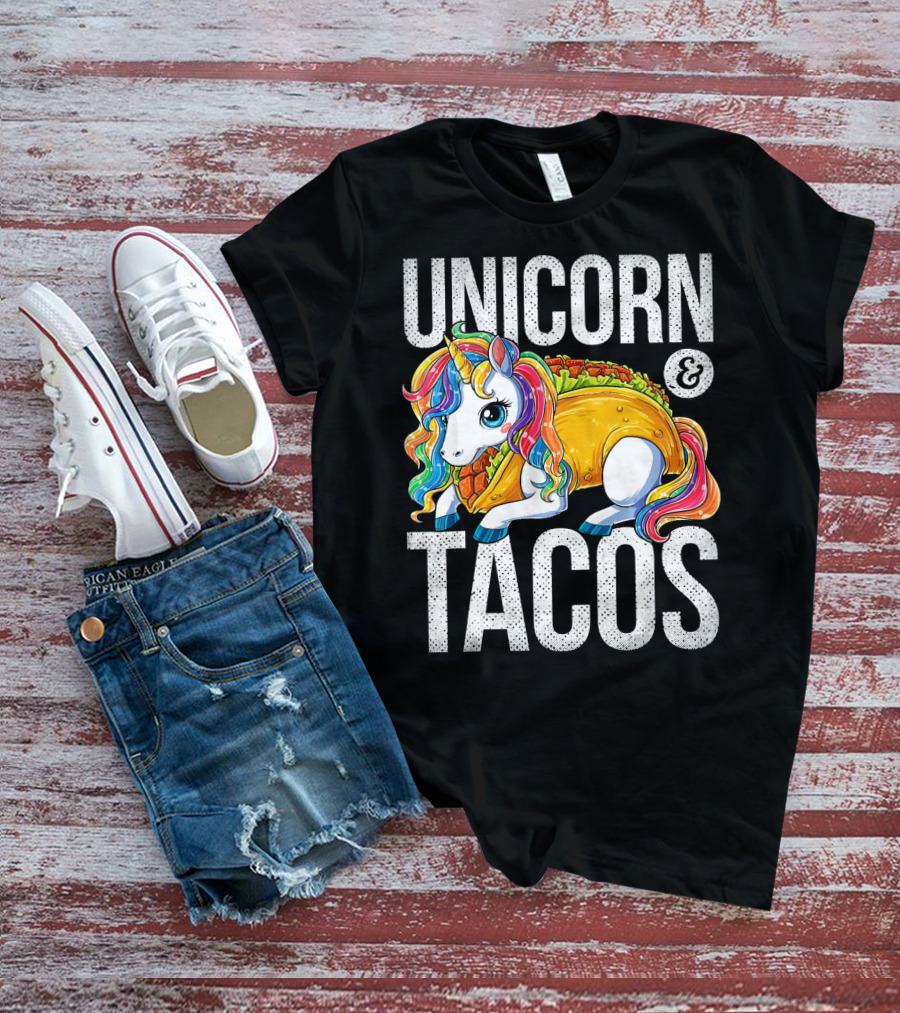 Unicorn And Tacos Colorful Rainbow Hairstyle Fantasy Image T-Shirt