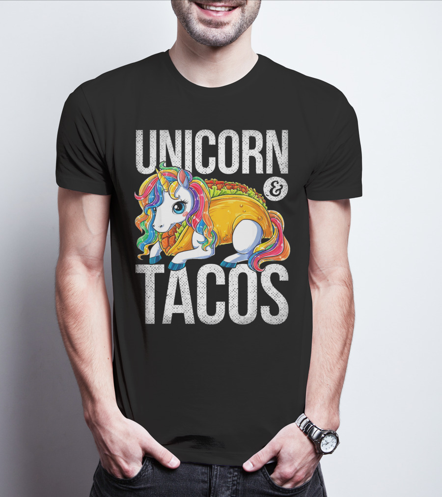 Unicorn And Tacos Colorful Rainbow Hairstyle Fantasy Image T-Shirt