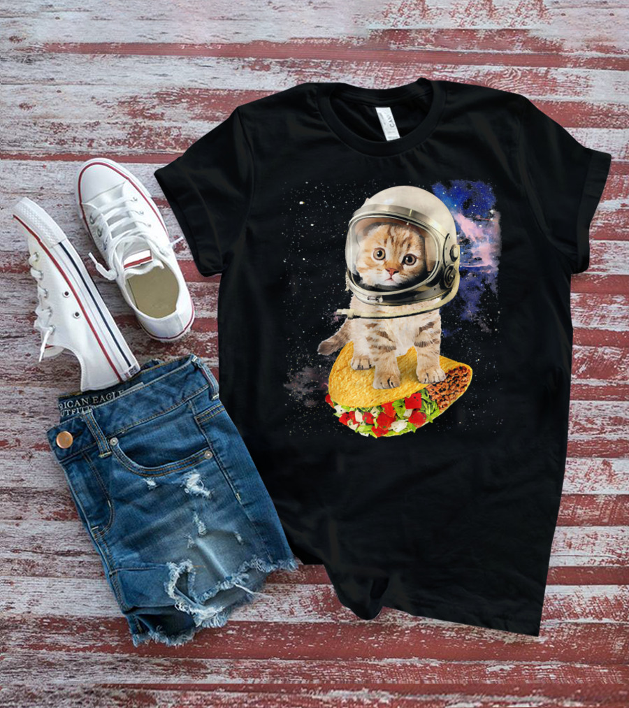 Space Cat Riding Tacos In Astronaut Helmet Galaxy Adventure T-Shirt