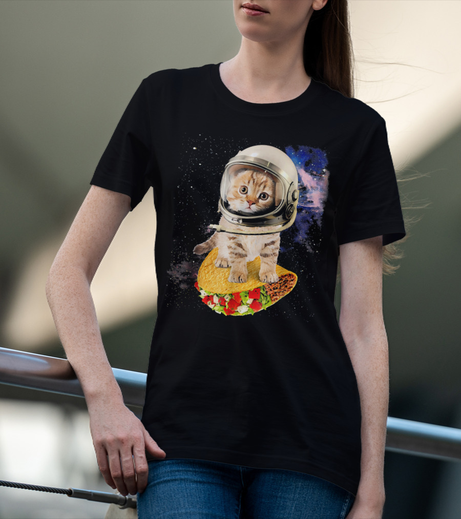 Space Cat Riding Tacos In Astronaut Helmet Galaxy Adventure T-Shirt