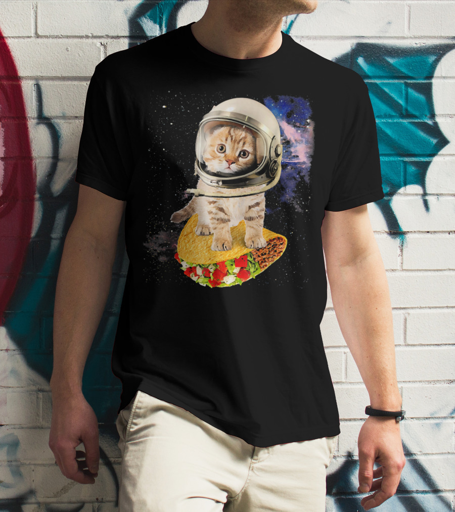 Space Cat Riding Tacos In Astronaut Helmet Galaxy Adventure T-Shirt