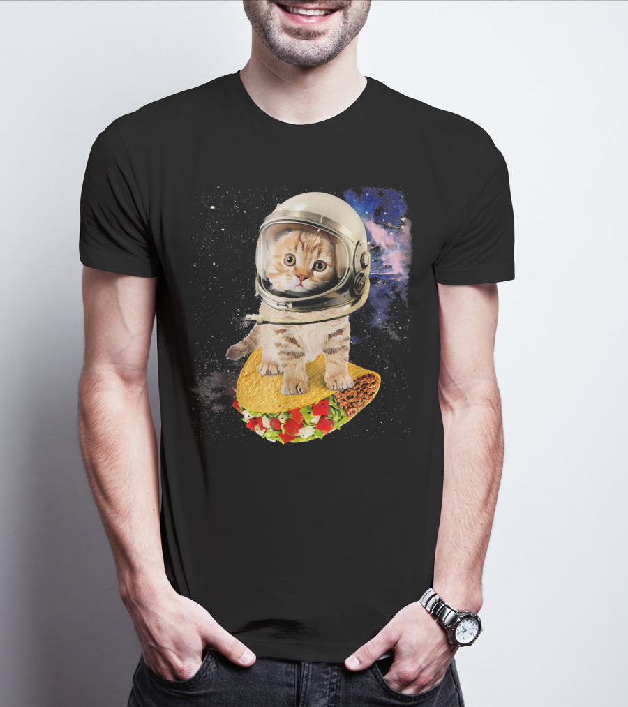 Space Cat Riding Tacos In Astronaut Helmet Galaxy Adventure T-Shirt