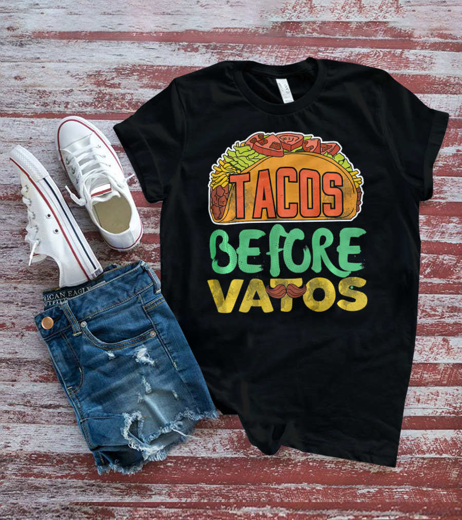 Tacos Before Vatos Funny Taco Tuesday Mustache T-Shirt