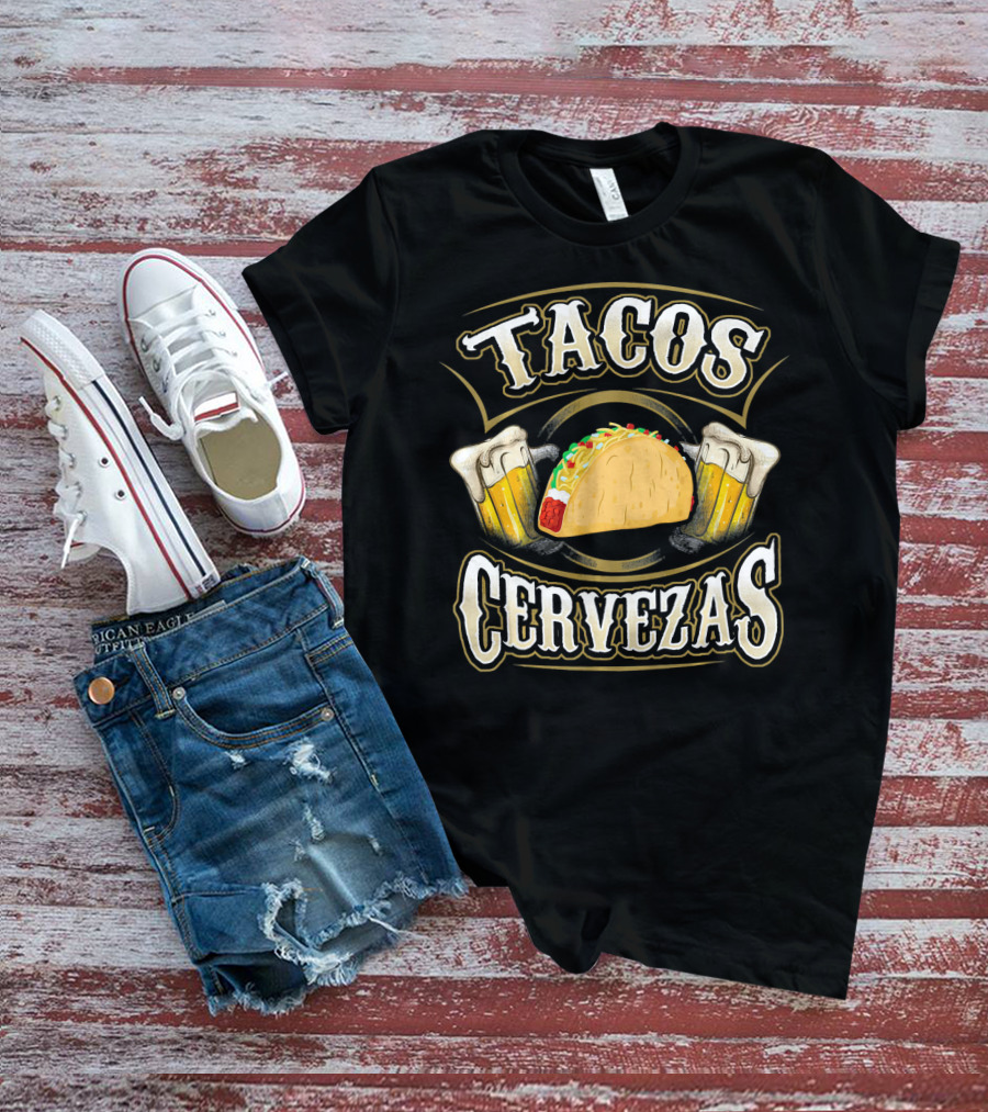 Tacos Cervezas With Taco And Beer Glasses T-Shirt