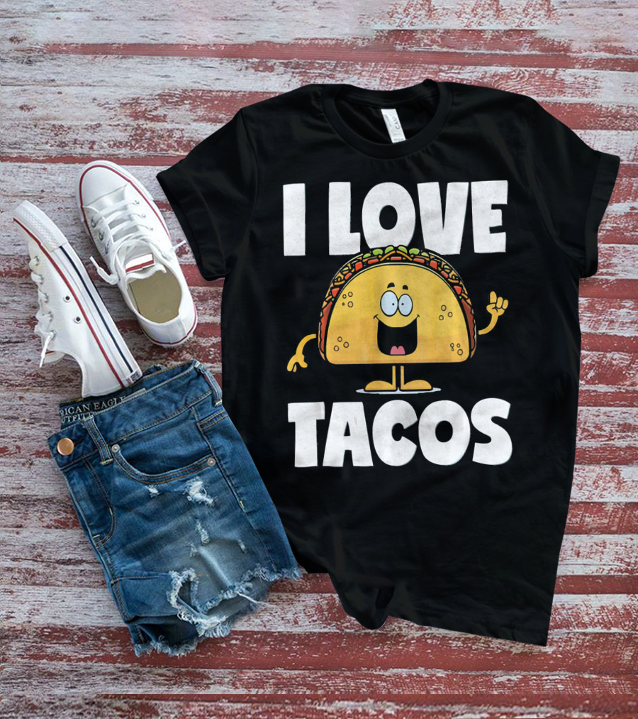 I Love Tacos Funny Vintage Retro Cute Taco Cartoon T-Shirt