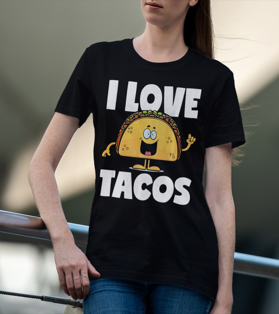 I Love Tacos Funny Vintage Retro Cute Taco Cartoon T-Shirt