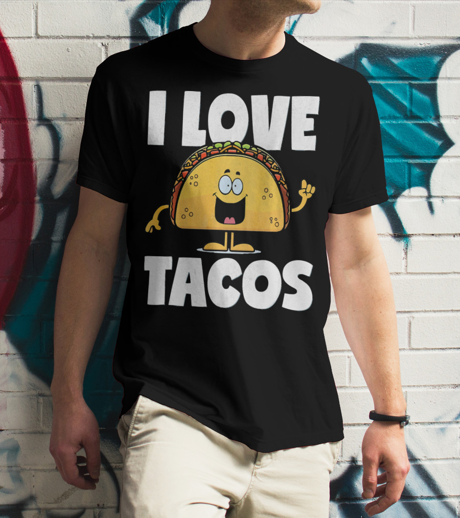 I Love Tacos Funny Vintage Retro Cute Taco Cartoon T-Shirt