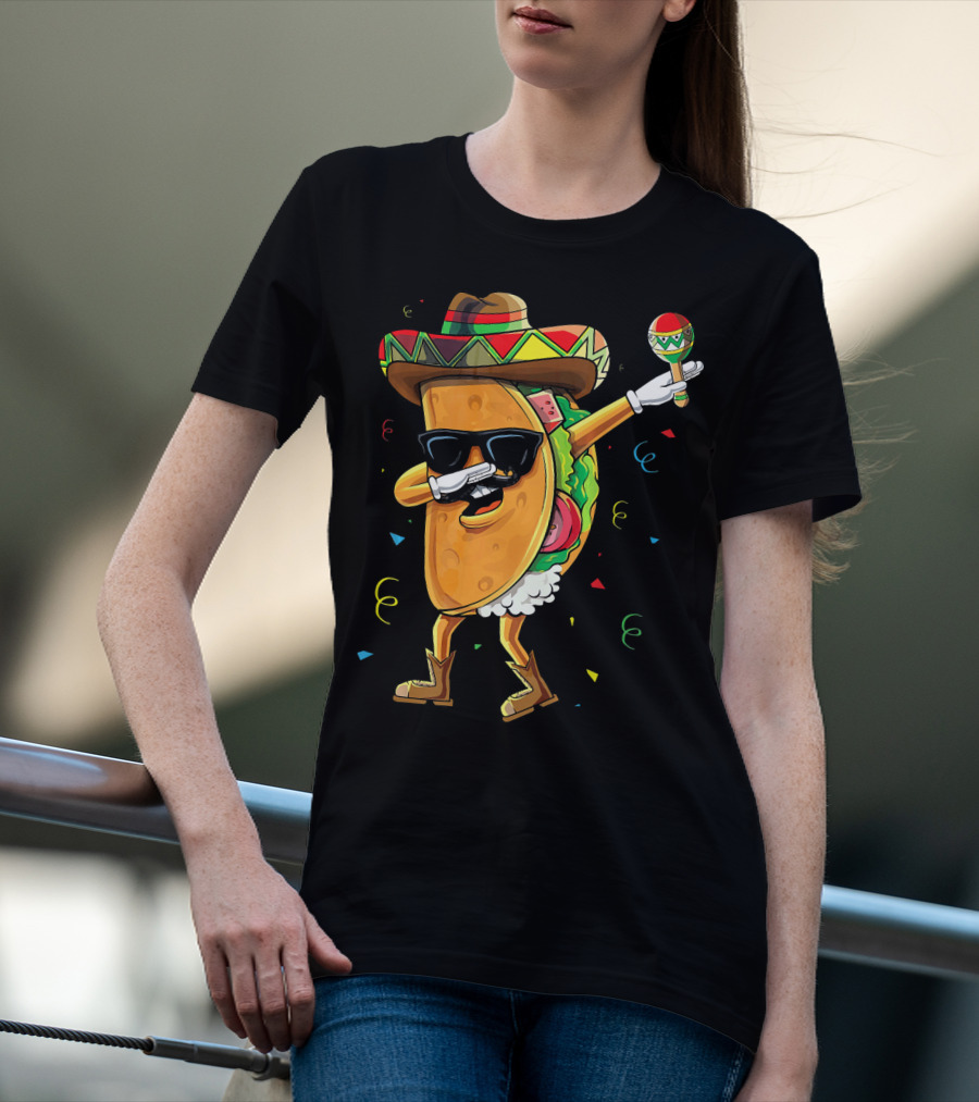 Dabbing Cool Taco Mexican Spanish Food Sombrero Maracas T-Shirt