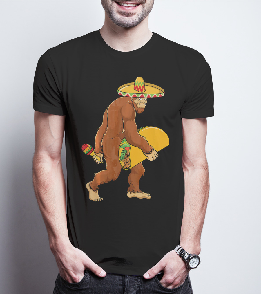 Bigfoot Cinco De Mayo Sombrero Taco Maraca T-Shirt