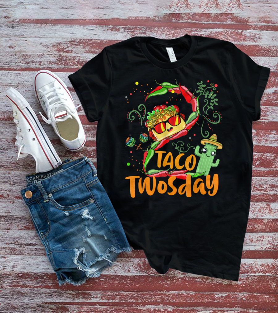 Taco Twosday 2nd Birthday Chili Hat Cactus Maracas T-Shirt