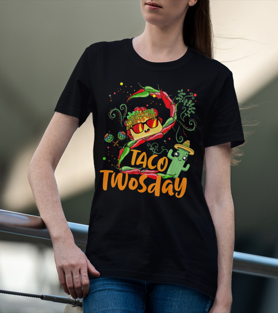 Taco Twosday 2nd Birthday Chili Hat Cactus Maracas T-Shirt