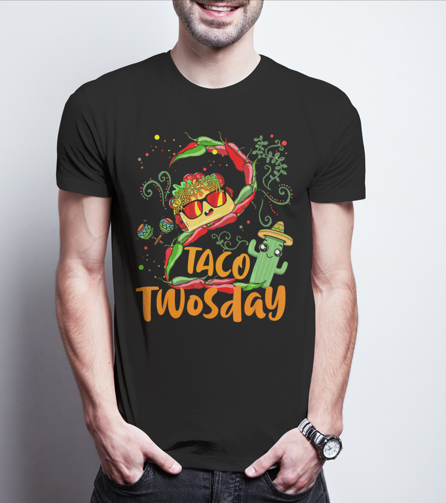 Taco Twosday 2nd Birthday Chili Hat Cactus Maracas T-Shirt