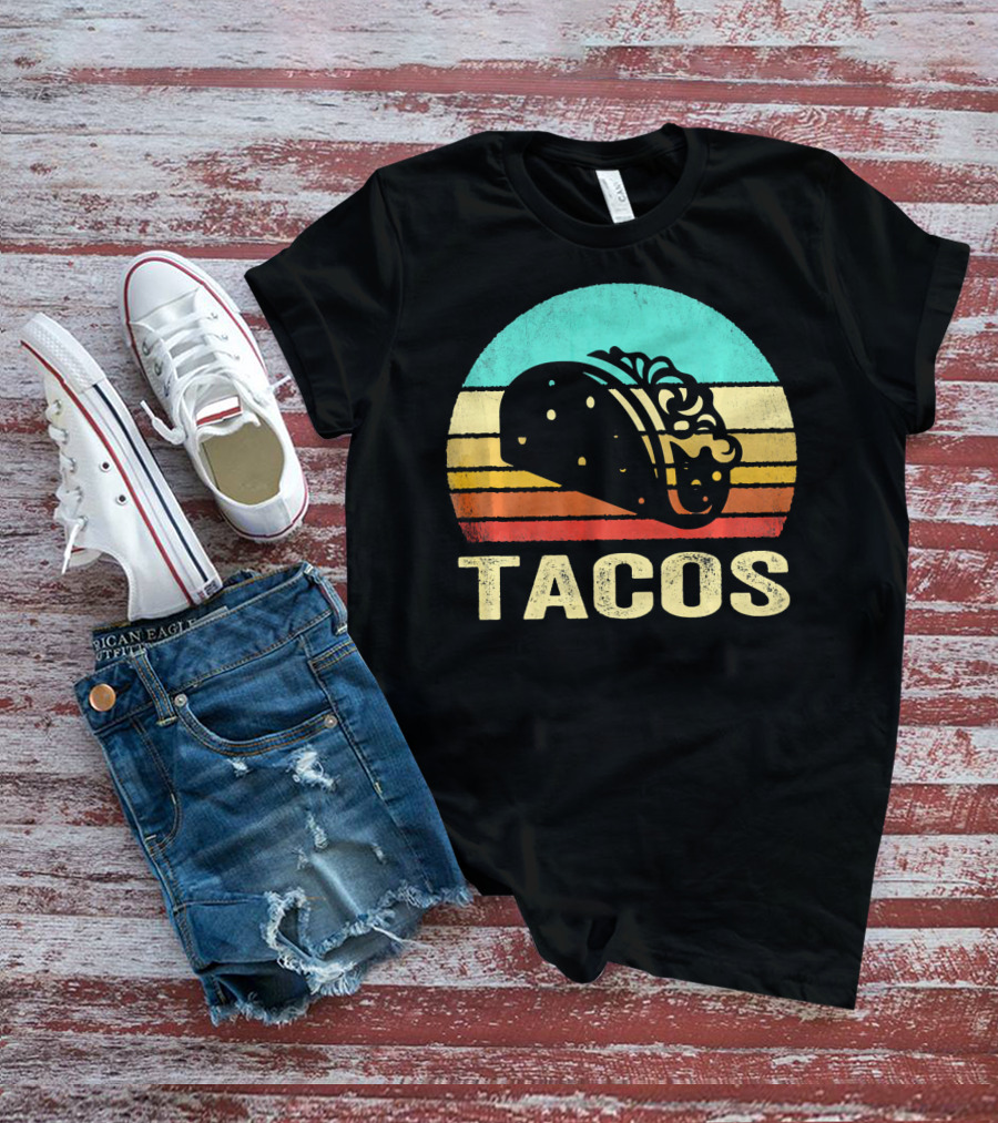 Vintage Tacos Retro Sunset Stripes T-Shirt