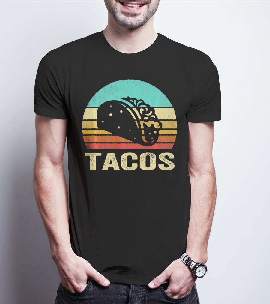 Vintage Tacos Retro Sunset Stripes T-Shirt