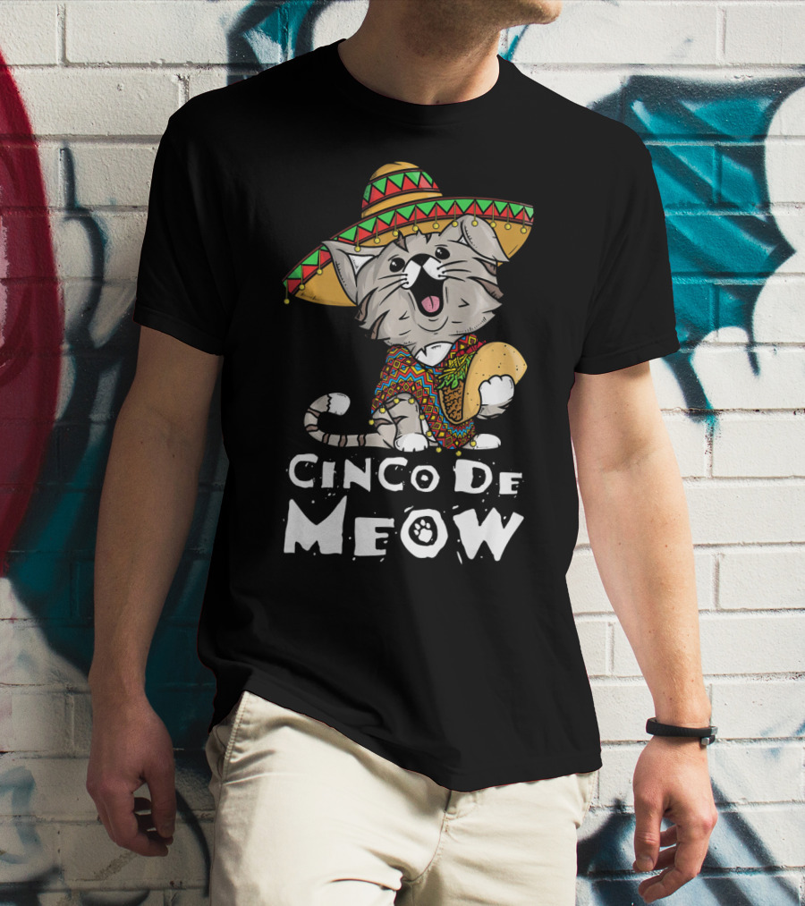 Cinco De Meow Sombrero Cat Holding Taco T-Shirt
