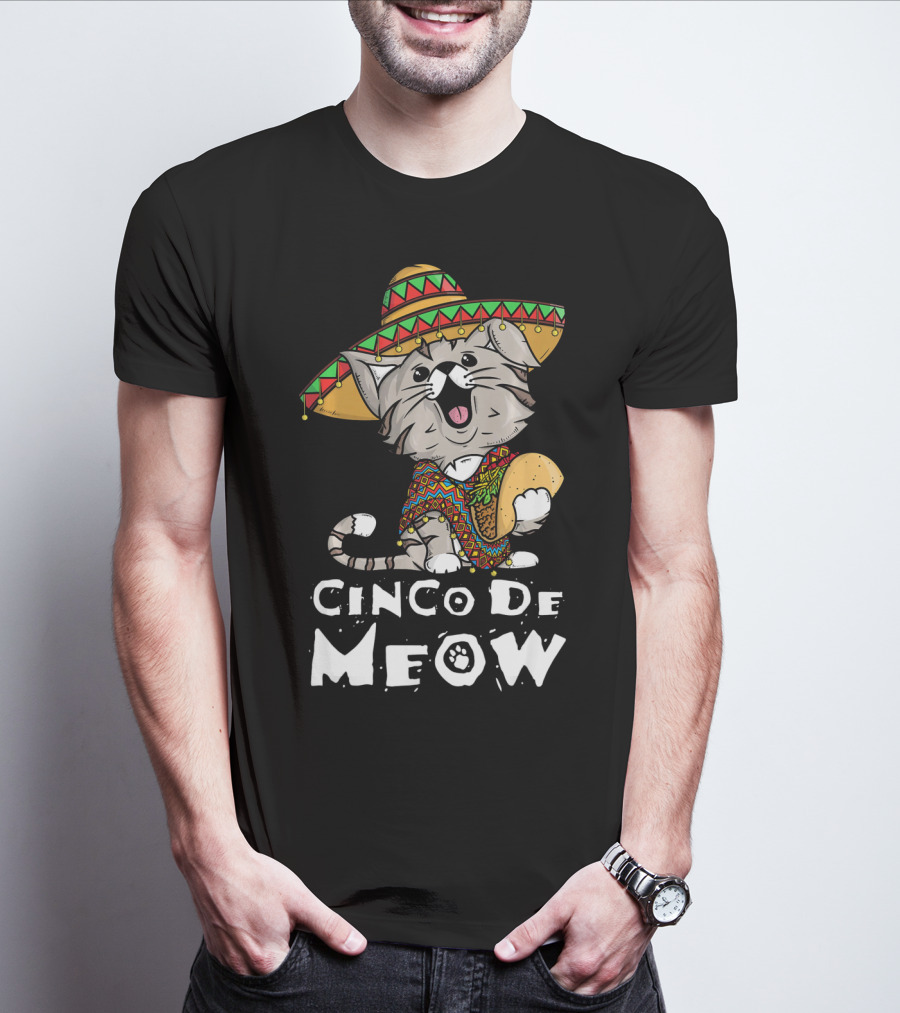 Cinco De Meow Sombrero Cat Holding Taco T-Shirt