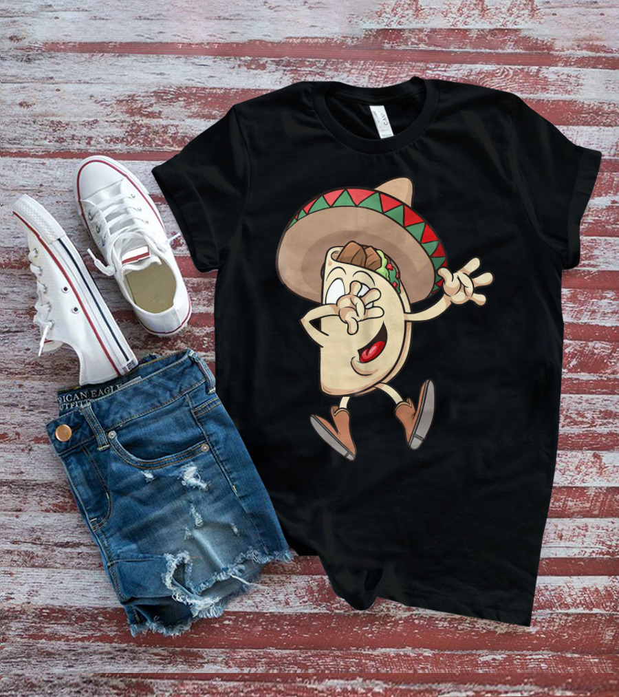 Taco Dance Funny Sombrero Wearin' Animated Taco Character T-Shirt