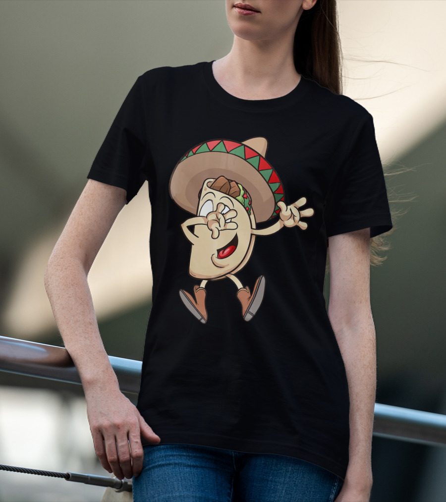 Taco Dance Funny Sombrero Wearin' Animated Taco Character T-Shirt