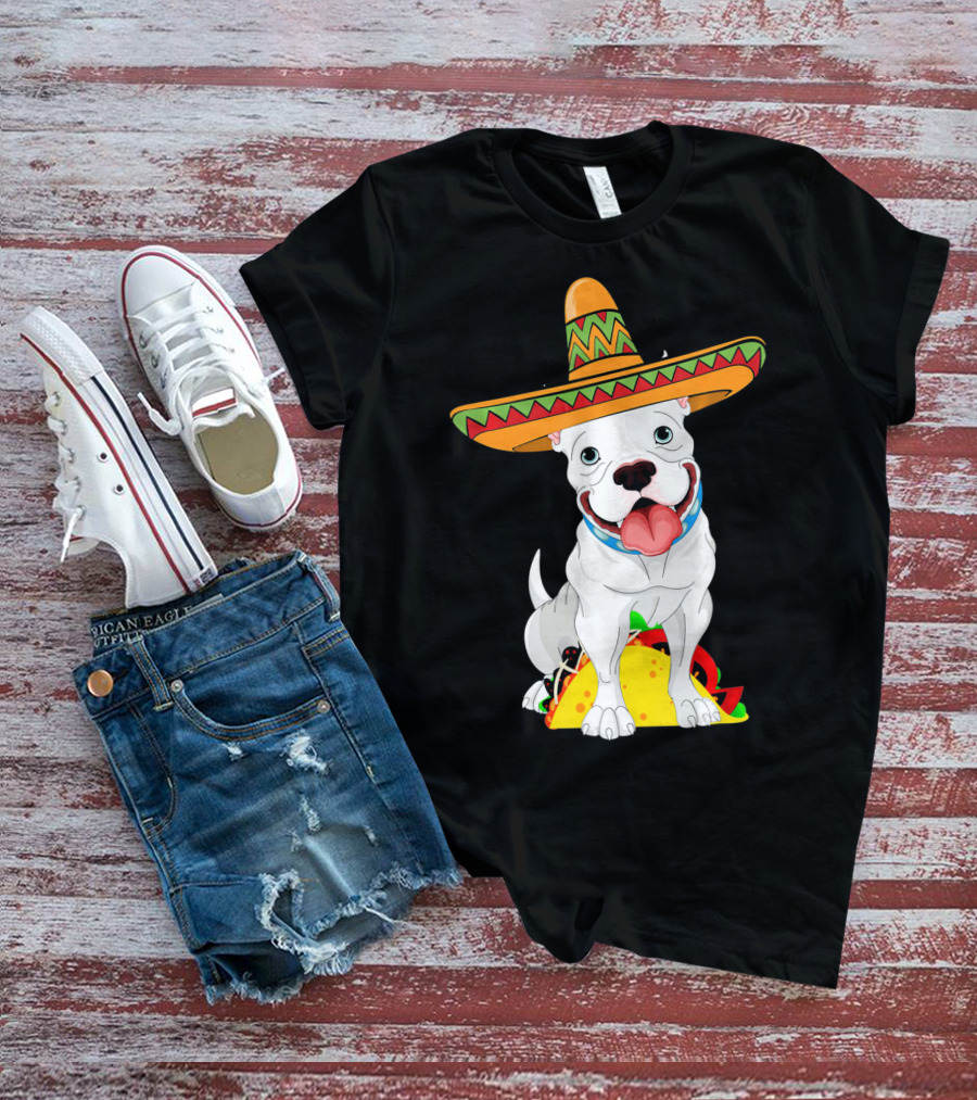Cinco De Mayo Pitbull With Sombrero And Tacos T-Shirt