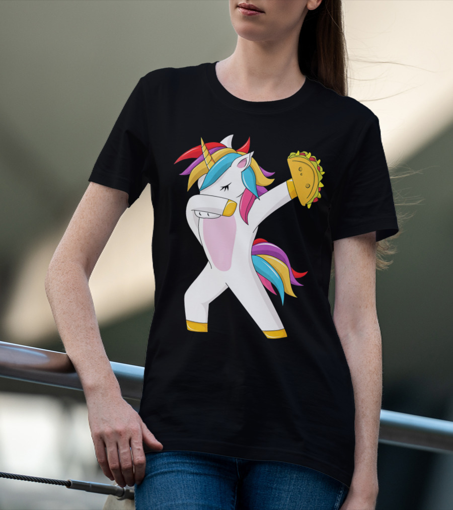 Taco Unicorn Dabbing Dab Funny Cinco De Mayo Rainbow T-Shirt