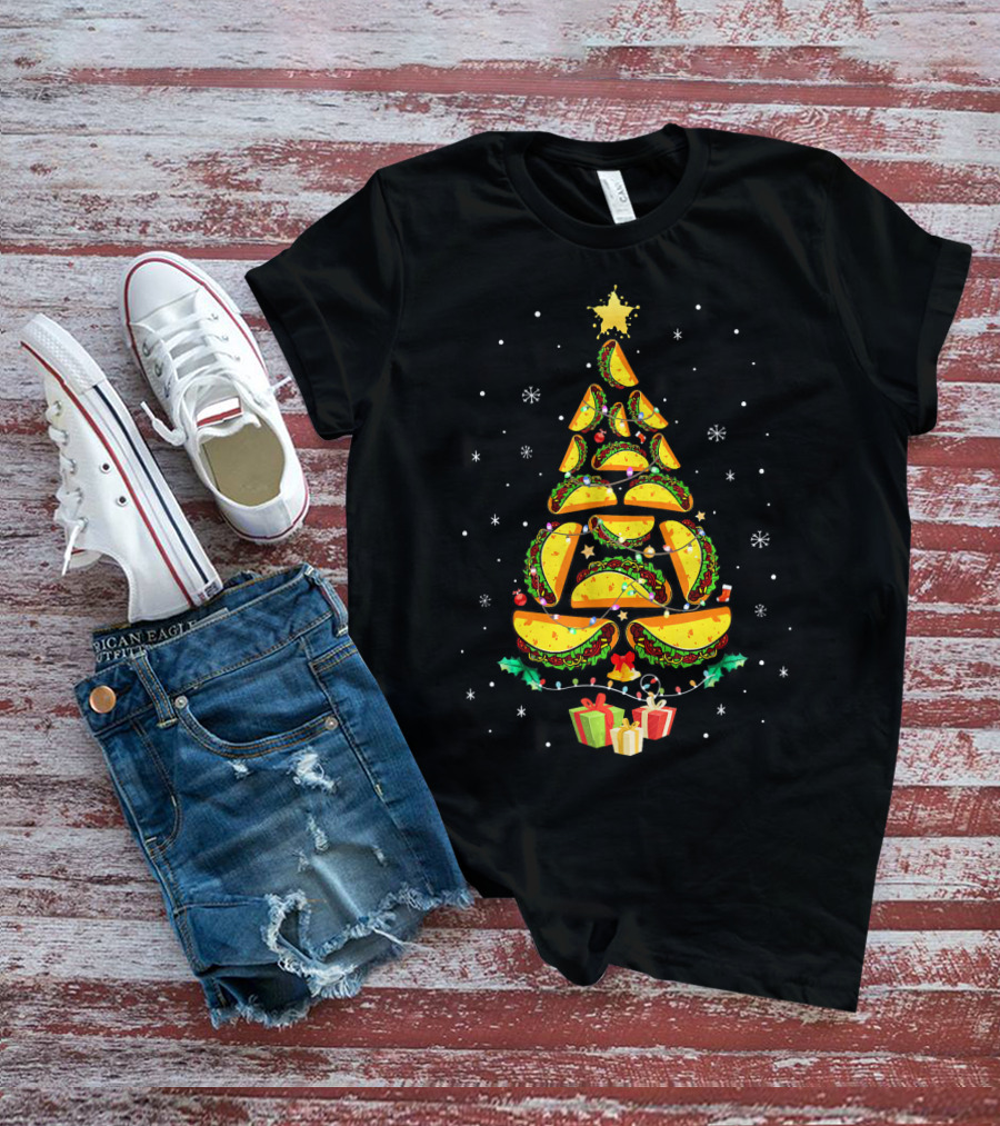 Tacos Christmas Tree Ugly Sweater Funny Holiday Festive T-Shirt