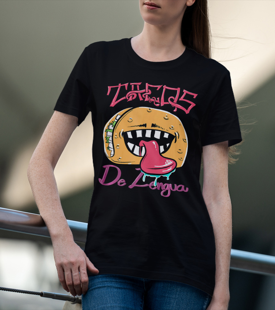 Tacos De Lengua Mexican Food Cartoon Taco Face With Tongue T-Shirt