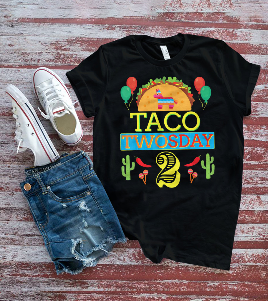 Taco Twosday Birthday Two Year Celebration With Piñata And Cactus T-Shirt