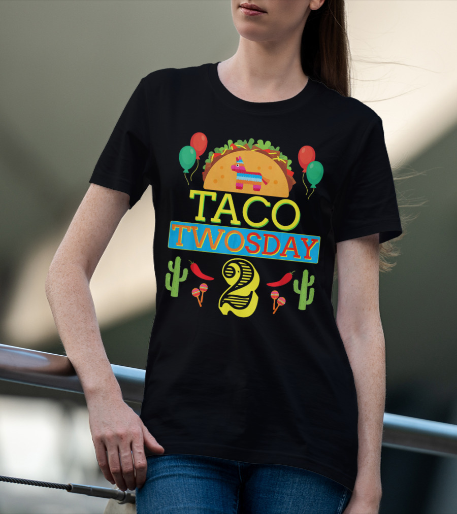 Taco Twosday Birthday Two Year Celebration With Piñata And Cactus T-Shirt