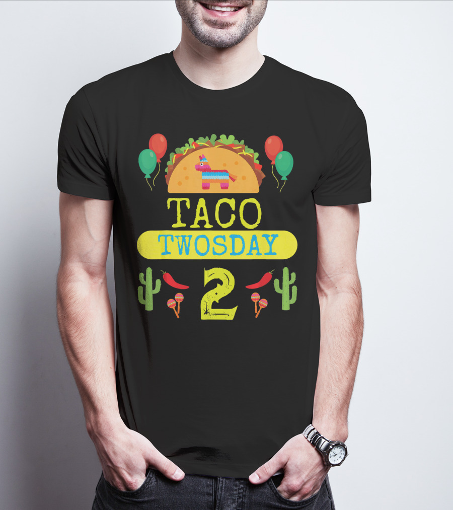 Taco Twosday Kids Birthday Party With Cactus And Piñata Balloons Tuesday T-Shirt