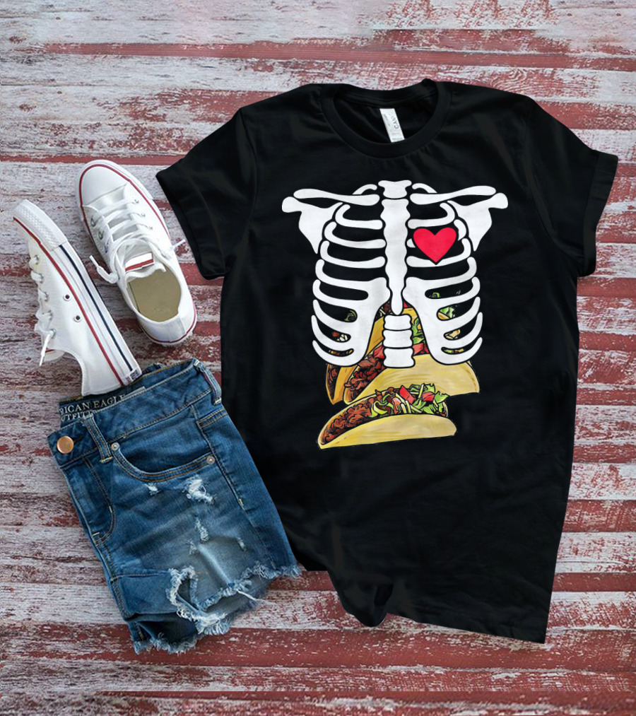 Halloween Funny Skeleton Heart Tacos T-Shirt
