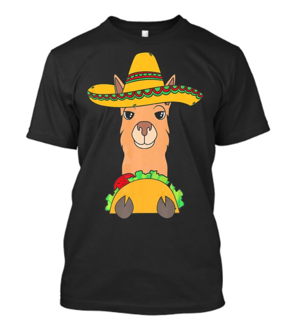 Llama Eating Taco Sombrero Cool Mexican T-Shirt