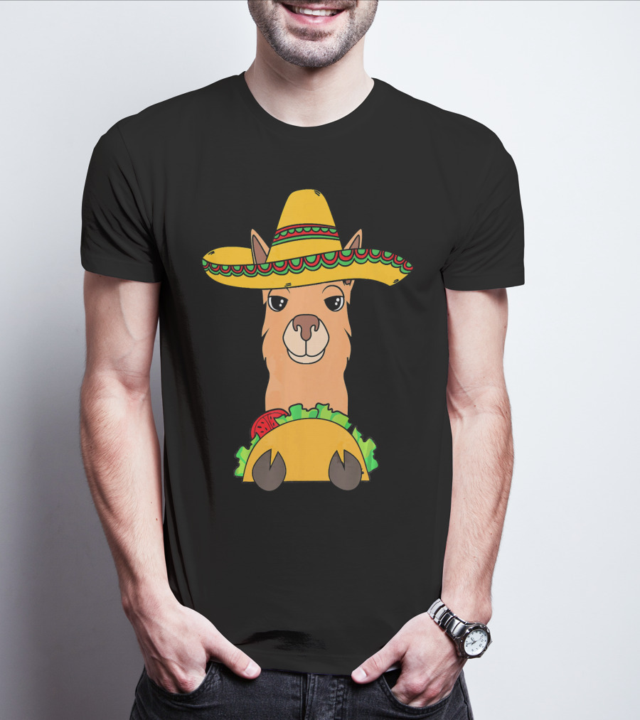 Llama Eating Taco Sombrero Cool Mexican T-Shirt