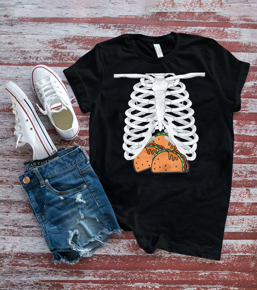 Halloween Taco Lover Skeleton Rib Cage Food Humor T-Shirt