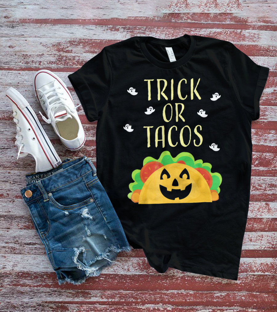 Trick Or Tacos Halloween Ghosts With Smiling Taco T-Shirt