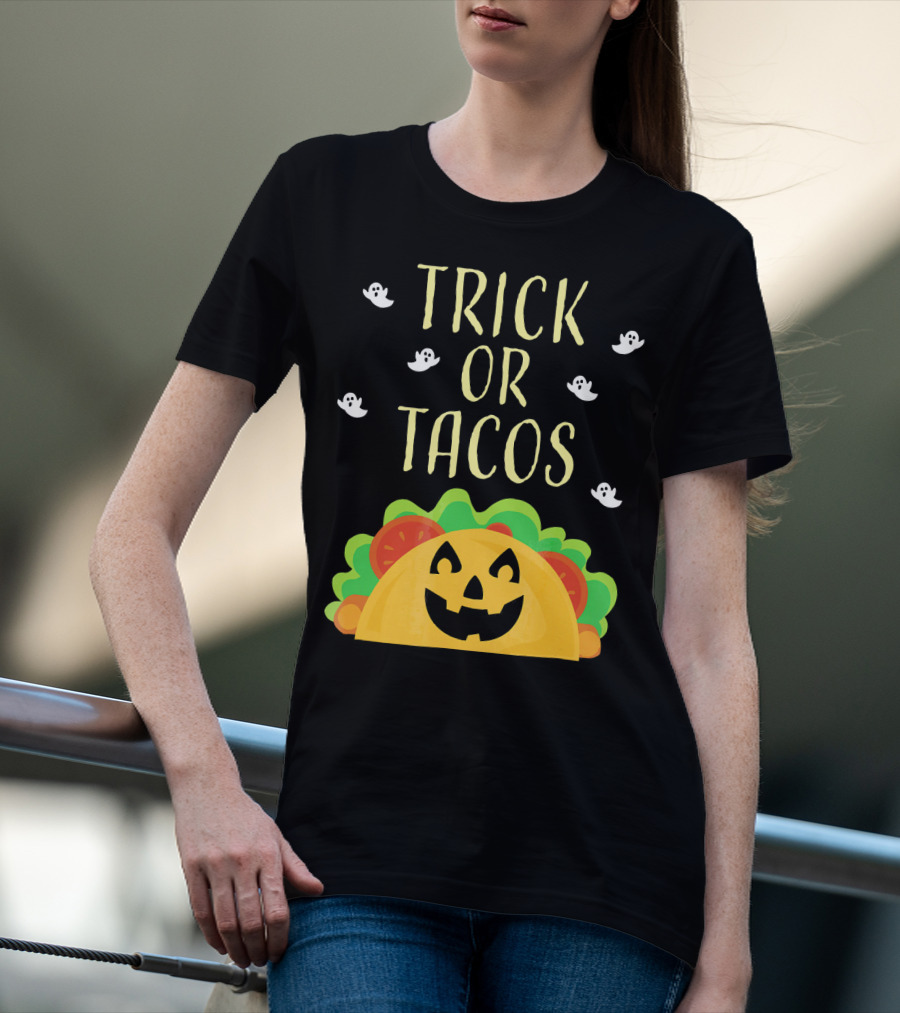Trick Or Tacos Halloween Ghosts With Smiling Taco T-Shirt
