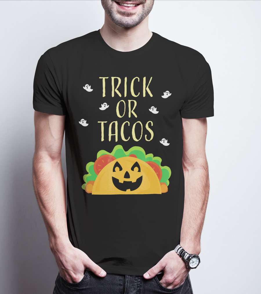 Trick Or Tacos Halloween Ghosts With Smiling Taco T-Shirt