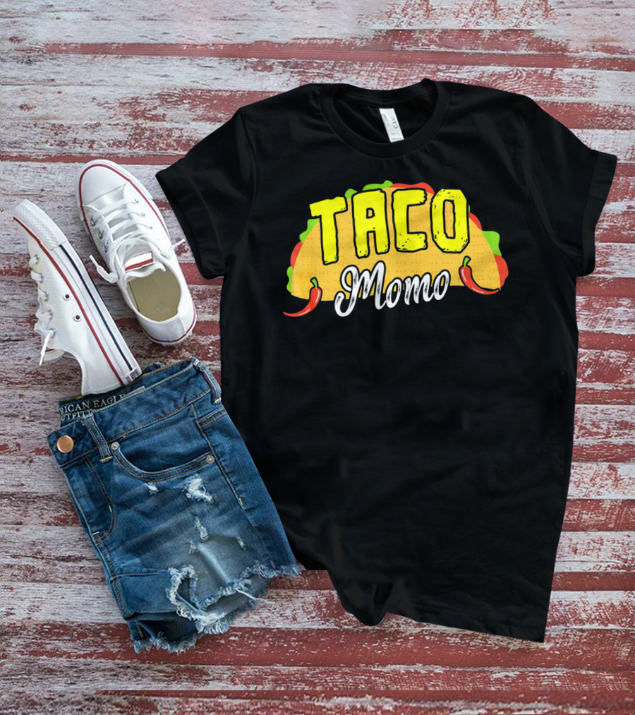 Taco Momo Grandma Mexican Food Fiesta Colorful Taco And Chili Peppers T-Shirt