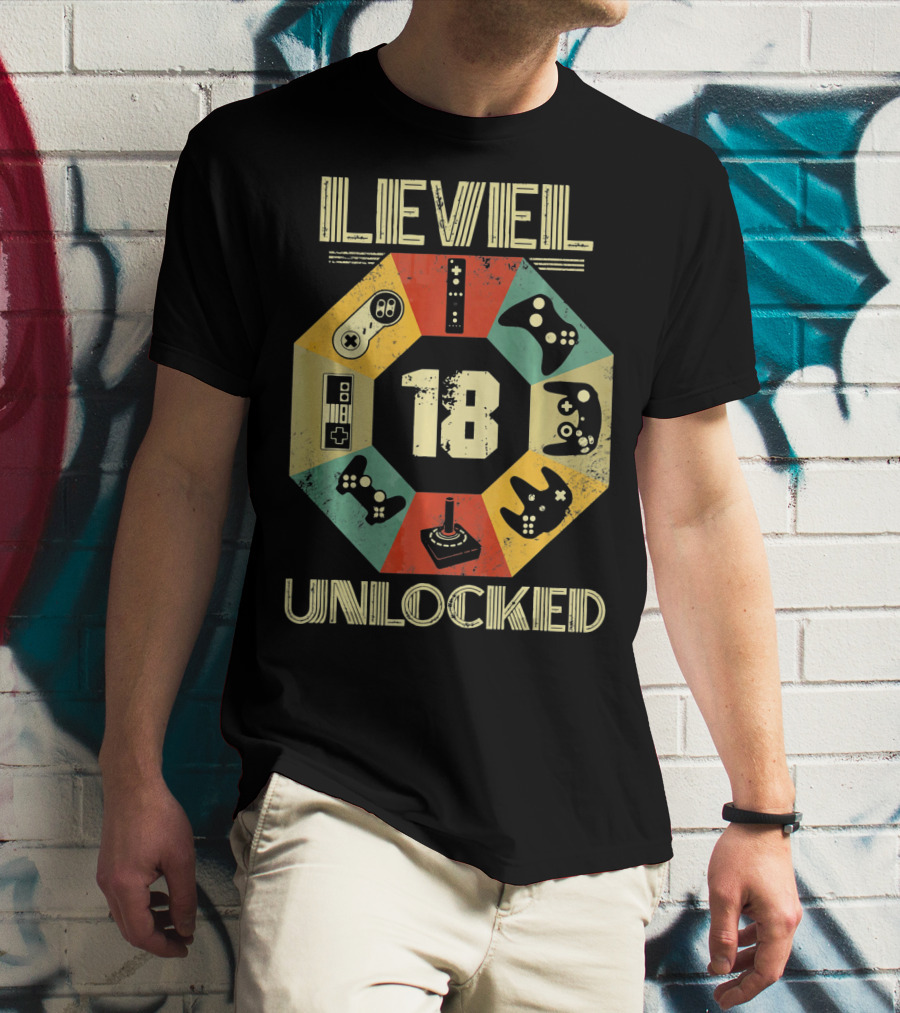 Level 18 Unlocked Video Game Controllers Retro T-Shirt
