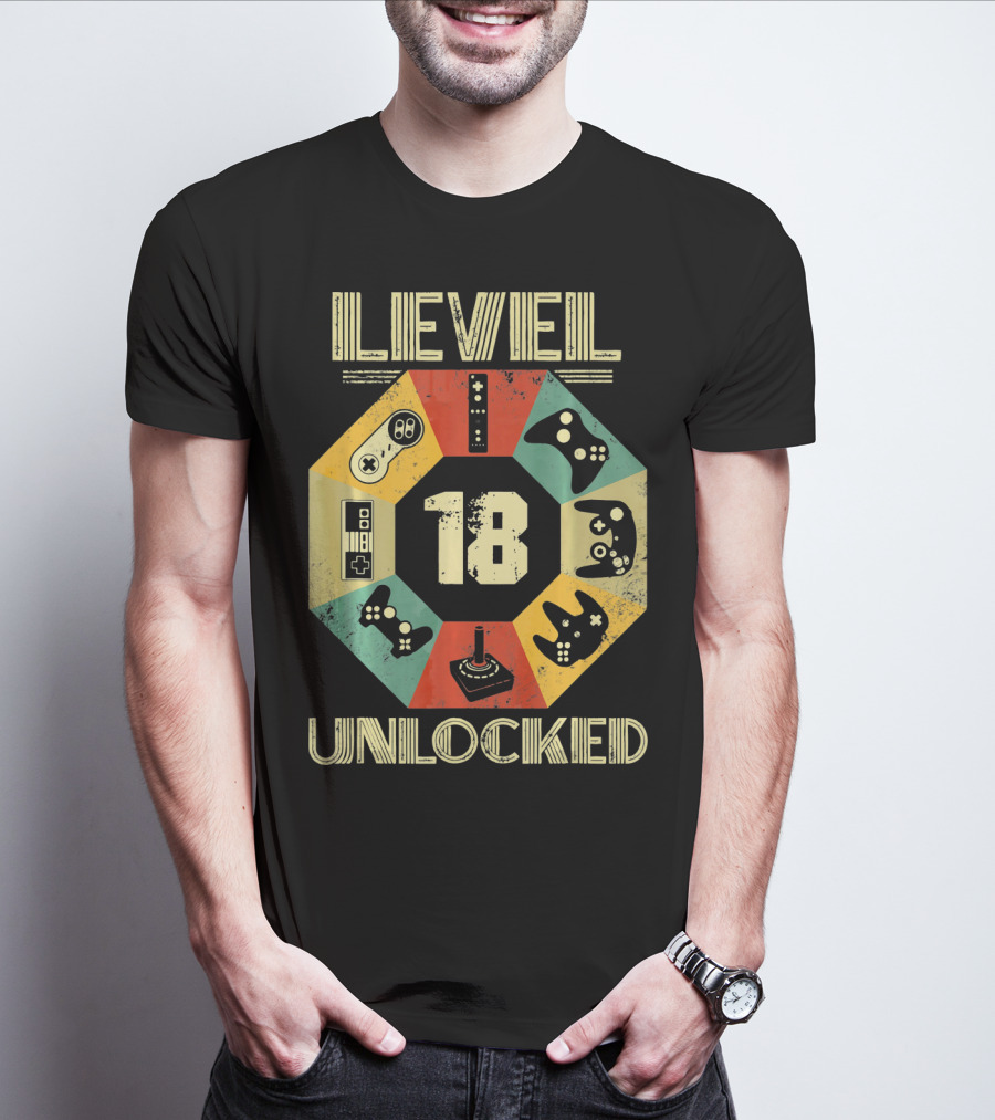 Level 18 Unlocked Video Game Controllers Retro T-Shirt