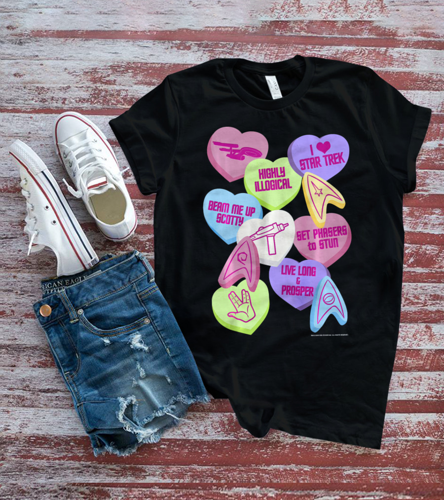 Beam Me Up Scotty Star Trek Candy Hearts Valentines Day Live Long And Prosper T-Shirt