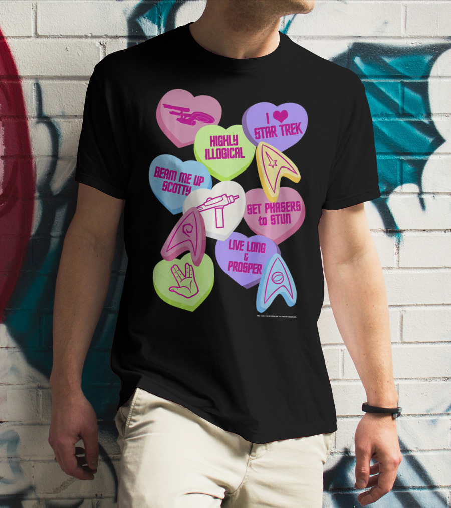 Beam Me Up Scotty Star Trek Candy Hearts Valentines Day Live Long And Prosper T-Shirt