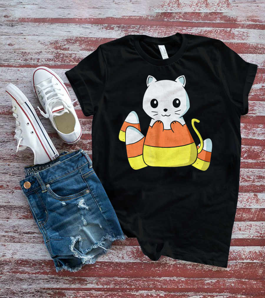 Adorable Candy Corn Cat Halloween Kitty T-Shirt