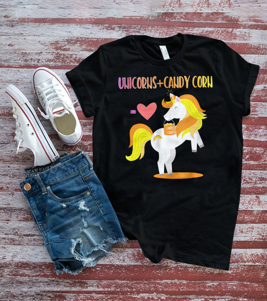 Unicorns Candy Corn Heart Equation T-Shirt