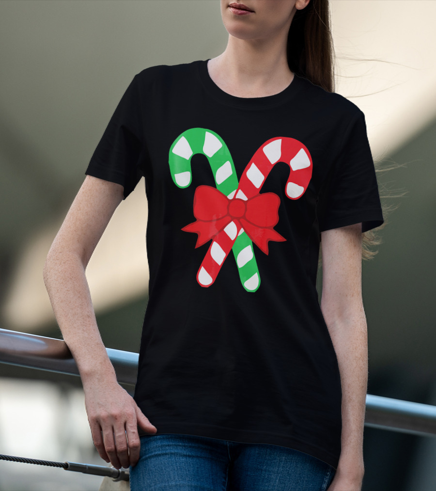 Candy Canes Christmas Holiday Red Bow Iconic Symbols T-Shirt