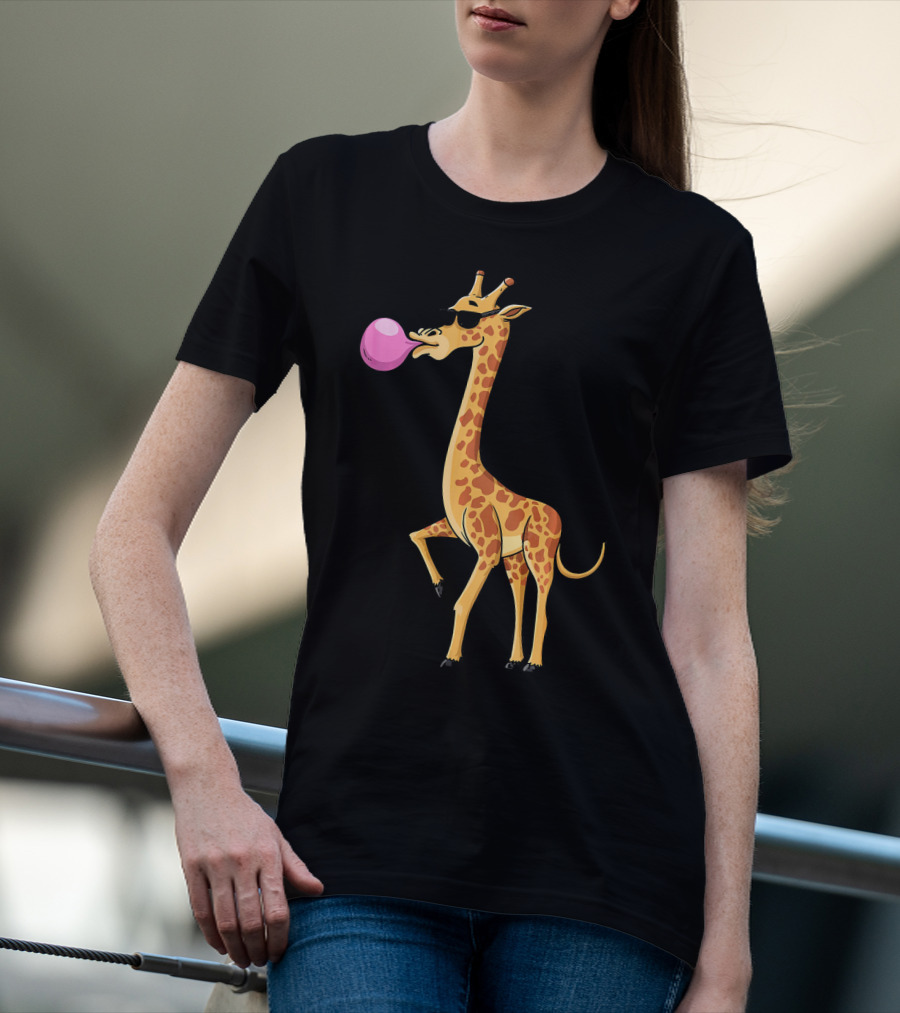 Funny Bubble Gum Blowing Giraffe Animal T-Shirt