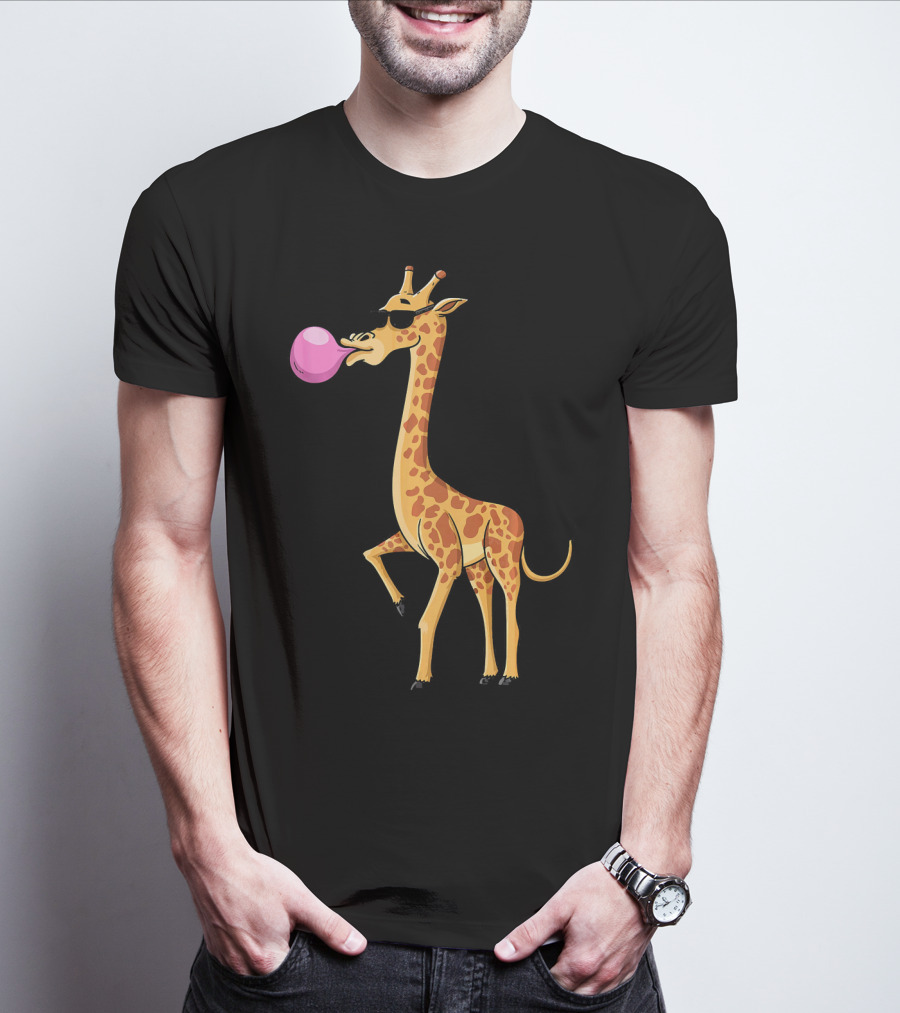 Funny Bubble Gum Blowing Giraffe Animal T-Shirt