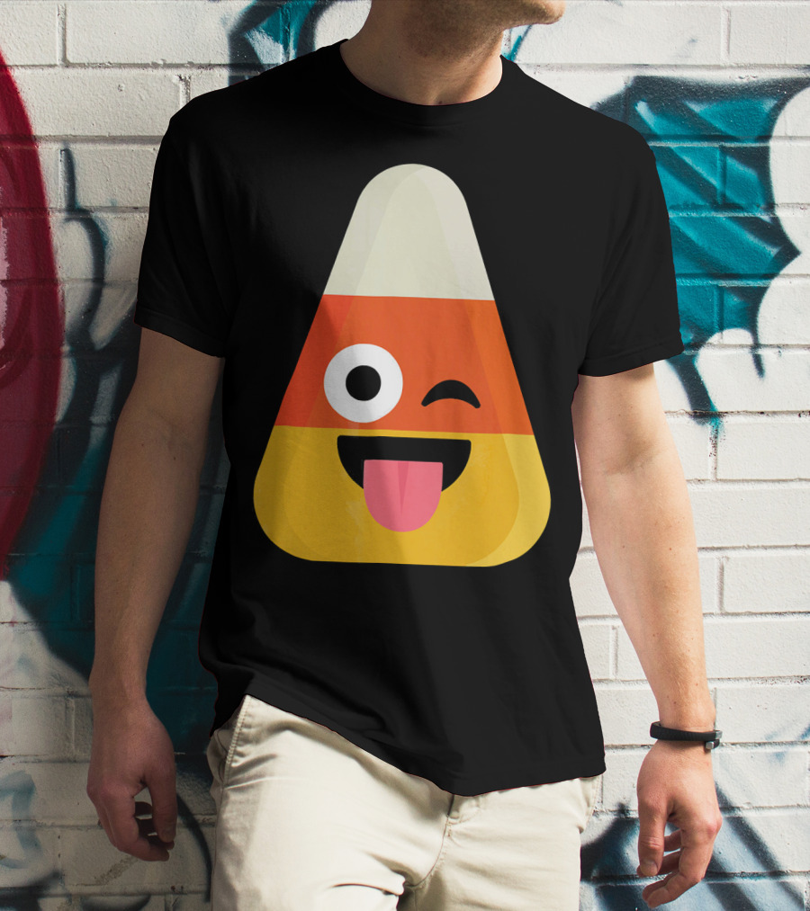 Candy Corn Emoji Wink Tongue Out Face T-Shirt